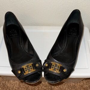 Tory Burch Black Flats with Gold Accents